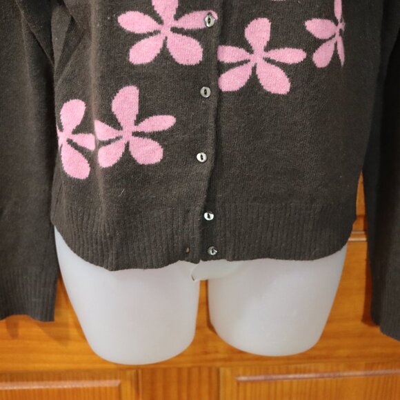 J.Crew Brown Groovy Retro Daisy Knit Cardigan Sweater Medium - Picture 4 of 15